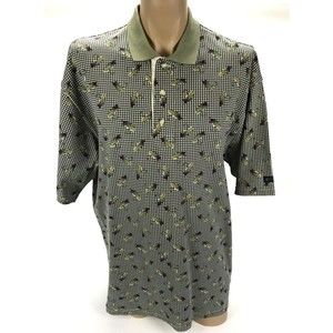 Columbia Lures Fish Black White Plaid Green Polo Casual Fishing Shirt Men's XL